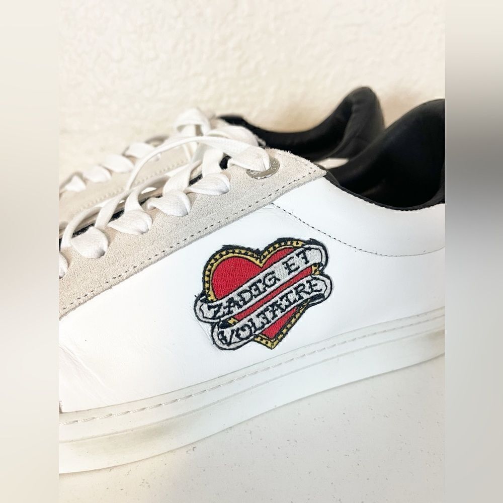 Zadig & Voltaire leather sneakers ZV1747 tattoo style heart patch French 41/US10 - Picture 7 of 15